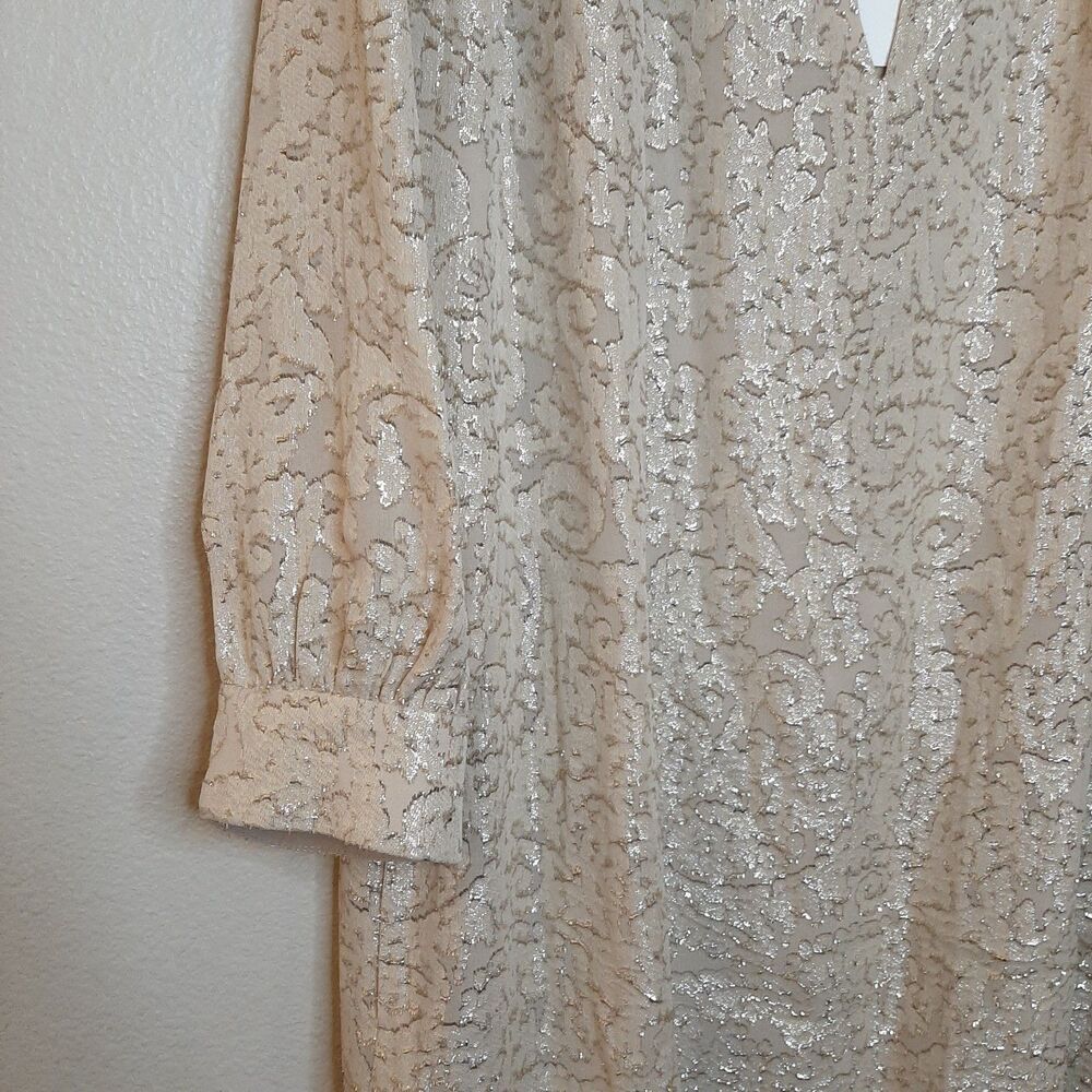 NEW Elizabeth & James Dress Beige Women Size 6 Sparkle Shift Dress LS $425 Silk - Picture 5 of 13